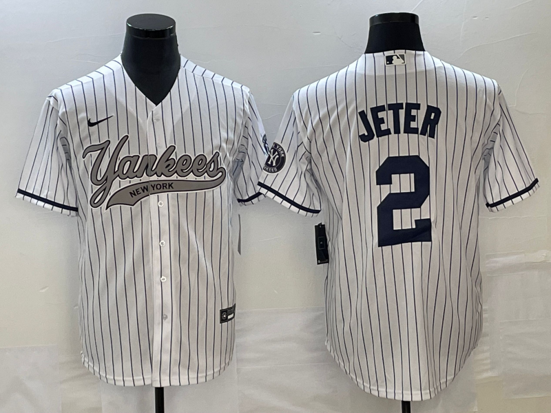 Men's New York Yankees Derek Jeter #2 White Jersey Joint Edition